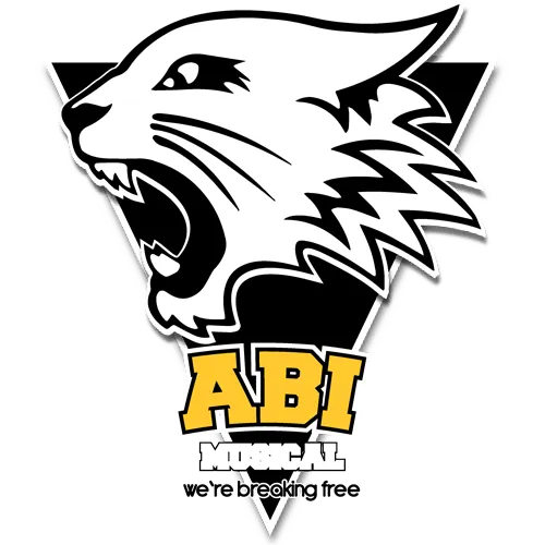 Stilisierte Tigerkopf-Grafik mit Text "ABI MUSICAL we're breaking free" auf türkisem Hintergrund.