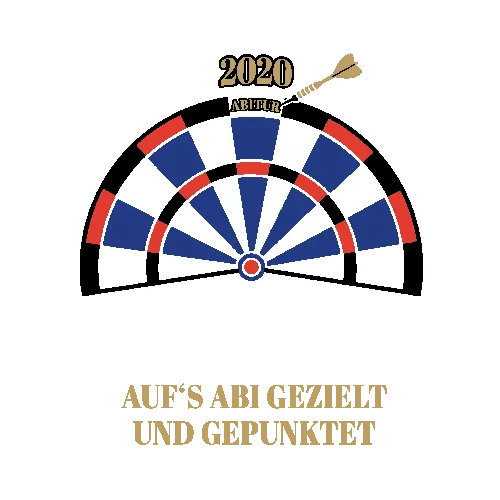 Darstellung eines Dartscheibe mit Pfeil und "2020 Abitur" Text.