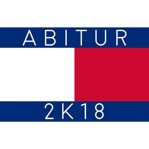 Quadratisches Bild mit dem Wort "ABITUR" über einer geteilten blau-weiß-roten Fläche und "2K18" unten.