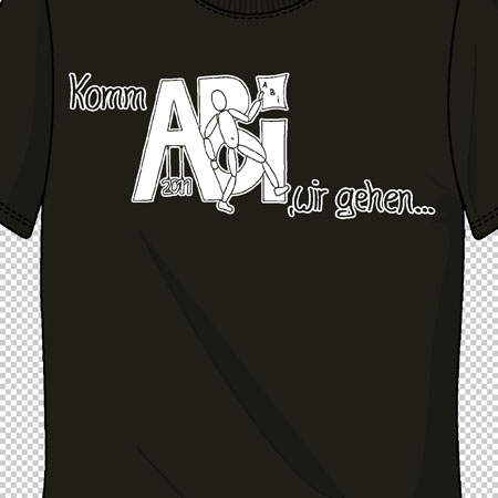 Dunkelgrünes T-Shirt mit weißem Aufdruck "Komm ARt lauf gehen...".