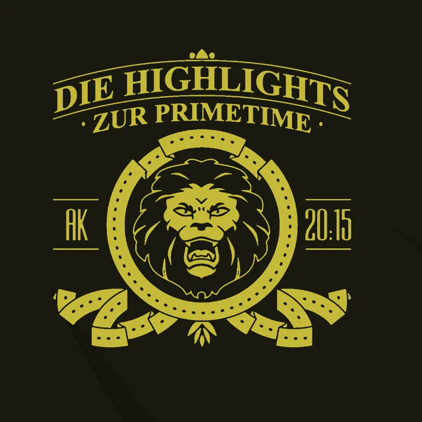 Grafik mit Lowenillustration und Text "Die Highlights zur Primetime AK 20.15"