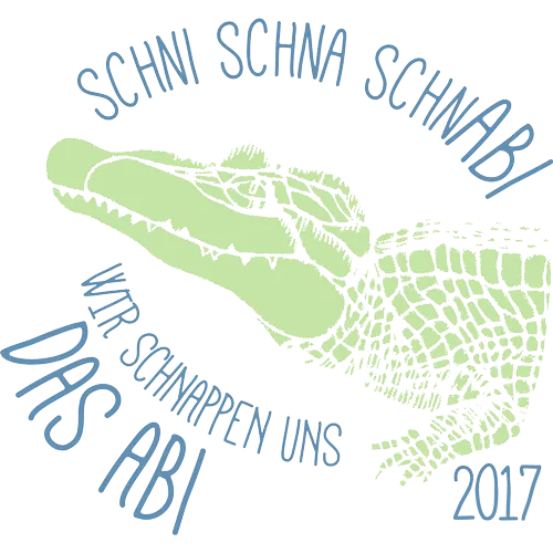 Illustration eines Alligators mit Text "Schni Schna Schnabi, wir schnappen uns das Abi 2017".