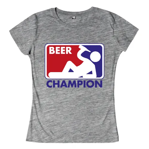 Ein Schild mit einem Piktogramm einer sich neigenden Person, geteilt in rote und blaue Bereiche, beschriftet mit "BEER CHAMPION".