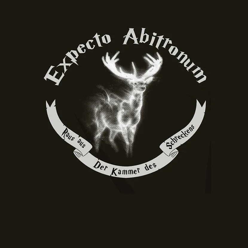 magischer_hirsch_und_bannertext Expecto Abitronum raus aus der Kammer des Schreckens design