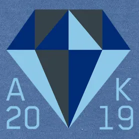 Abstrakte Komposition aus dreieckigen und rechteckigen Formen in verschiedenen Blautönen und Schwarz.