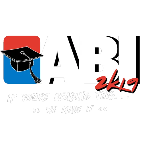T-Shirt Design mit 'ABI 2019' und Doktorhut, Text 'If you're reading this, we made it'.