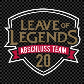 Logo mit Text 'Leave of Legends' und 'Abschluss Team 20' auf dunklem Hintergrund.