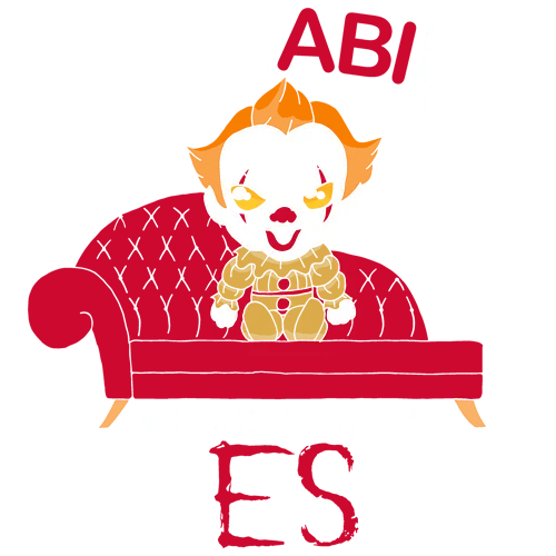 Ein Cartoon-Clown auf einem roten Sofa, Text "PsychoABIllyse und am Ende siegte das ES".