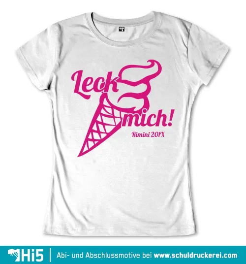 Schwarze Umrisse eines Eiscremekegels mit dem Schriftzug "Leck mich! Rimini 201X".