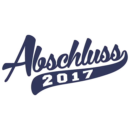 Blaues T-Shirt mit weißer Schrift "Abschluss 2017 Eure Stadt" im Stil einer Sportmannschaft.