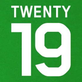 Grafische Darstellung der Worte "TWENTY" und der Zahl "19" in schwarz auf weißem Hintergrund.