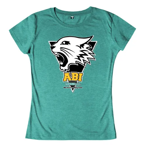 Stilisierte Tigerkopf-Grafik mit Text "ABI MUSICAL we're breaking free" auf türkisem Hintergrund.