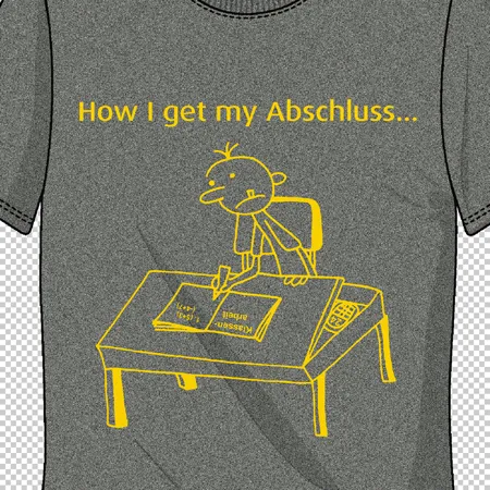 Illustration eines frustrierten Charakters bei einer Prüfung auf grauem T-Shirt.