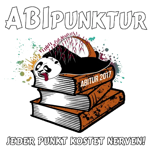 Illustration eines gestressten Pandas auf Büchern mit Text "ABI PUNKTUR" und "Jeder Punkt kostet Nerven".