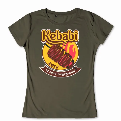 Logo mit dem Text 'Kebabi 2018' und einem Dönerspieß über Flammen, Untertext '12 Jahre Rumgegammel'.