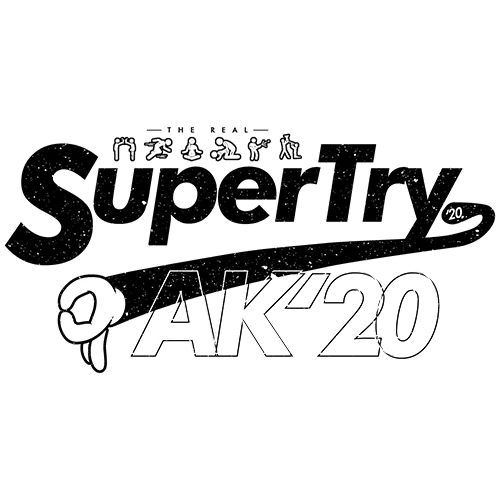Stylisiertes Logo mit den Worten "SuperTry AK420" in Schwarz-Weiß.