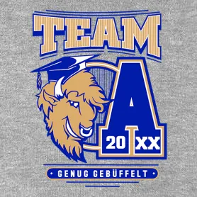 Grafik mit "TEAM A" und Büffelkopf über der Jahreszahl "20XX" und Schriftzug "GENUG GEBÜFFELT".
