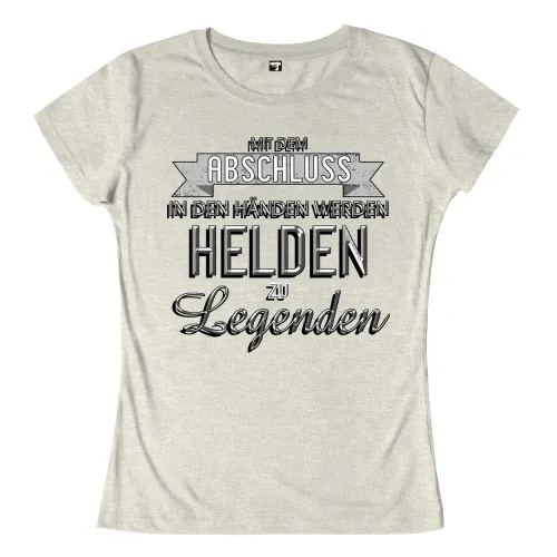 Grafik mit Text "Mit dem Abschluss in den Händen werden Helden zu Legenden" auf texturiertem Hintergrund.