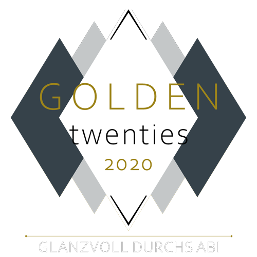 Moderne Grafik "Golden Twenties 2020" in Schwarz, Gold, Grau mit geometrischen Formen.