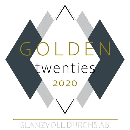 Moderne Grafik "Golden Twenties 2020" in Schwarz, Gold, Grau mit geometrischen Formen.