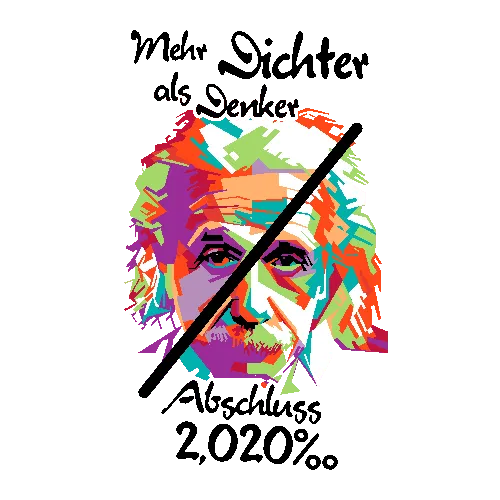 Grafisches, farbiges Porträt von Albert Einstein mit überlagerter schwarzer Diagonale.