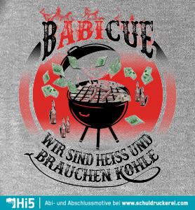 Grill mit Fleisch umgeben von Wörtern und Geldscheinen auf rotem Hintergrund.