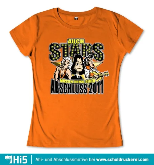 Poster mit dem Text "Auch Stars müssen einmal gehen - Abschluss 2011" und drei karikaturartigen Figuren.