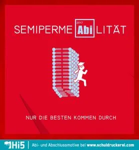 Zeichnung eines Schülers, der durch einen Filter aus blauen Pillen läuft, auf rotem Hintergrund.