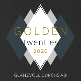 Moderne Grafik "Golden Twenties 2020" in Schwarz, Gold, Grau mit geometrischen Formen.