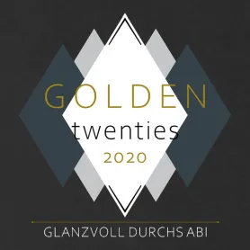 Moderne Grafik "Golden Twenties 2020" in Schwarz, Gold, Grau mit geometrischen Formen.
