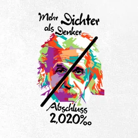Grafisches, farbiges Porträt von Albert Einstein mit überlagerter schwarzer Diagonale.