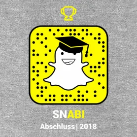 Ein gelber quadratischer Rahmen mit einem lachenden Geist, der eine Absolventenmütze trägt.