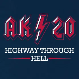 Logo von AK20 mit dem Schriftzug "Highway Through Hell" in Rot und Schwarz.