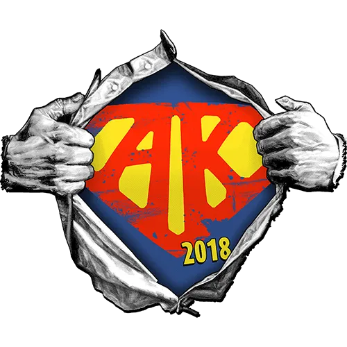 Zwei Hände reißen einen grauen Stoff entzwei, enthüllen ein Logo "ZAK 2018" auf rotem Hintergrund.
