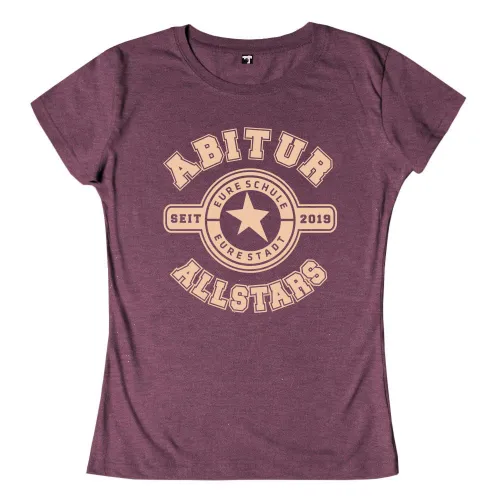 Schwarz-weißes Logo mit "Abitur" oben, Stern im Zentrum umgeben von "Eure Schule Allstars" und "2019".