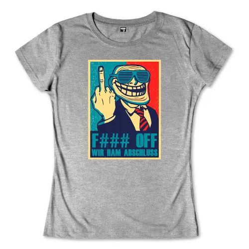 Rastergrafik eines lächelnden Charakters mit Sonnenbrille, der den Mittelfinger zeigt, Text "F### OFF WIR HAM ABSCHLUSS".