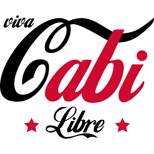 Schwarze und rote Schrift auf grauem Hintergrund mit Text 'Viva Cabi Libre' und zwei Sternen.