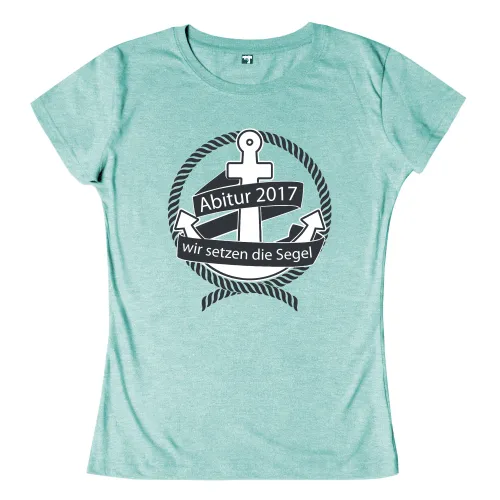 Logo mit Anker, zwei Pfeilen und Text "Abitur 2017 wir setzen die Segel" in einem Seilrahmen.