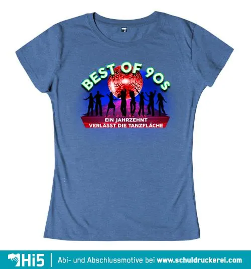 Silhouetten von Menschen tanzen vor einer Discokugel mit der Aufschrift "Best of 90s".