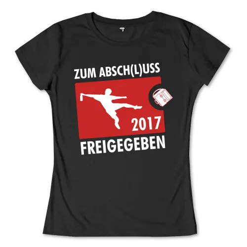 Rotes Symbol mit Silhouette eines Fußballspielers, Text "ZUM ABSCH(L)USS 2017 FREIGEGEBEN" und einem kleinen Icon.