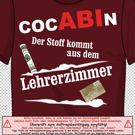 rotes_t_shirt_mit_cocabin_aufdruck Cocabien der Stoff kommt aus dem Lehrerzimmer design