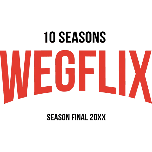 Logo mit dem Text "WEGFLIX" in roten Buchstaben, teilweise überlappend, auf weißem Hintergrund.