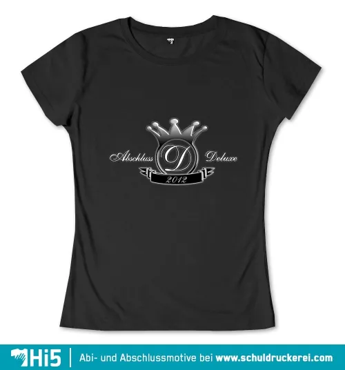 Grafik eines Abschlusslogos mit Krone, 'Abschluss Deluxe 2012' Schriftzug auf dunklem Hintergrund.
