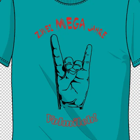 tshirt_mit_handzeichen_und_text Zwei mega Jahre Volmilch design