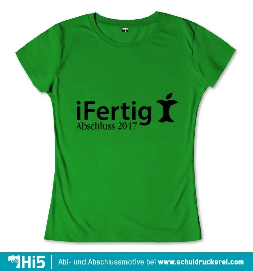 Grünes Bild mit "iFertig Abschluss 2017" Text und stilisiertem Apfel-Logo.