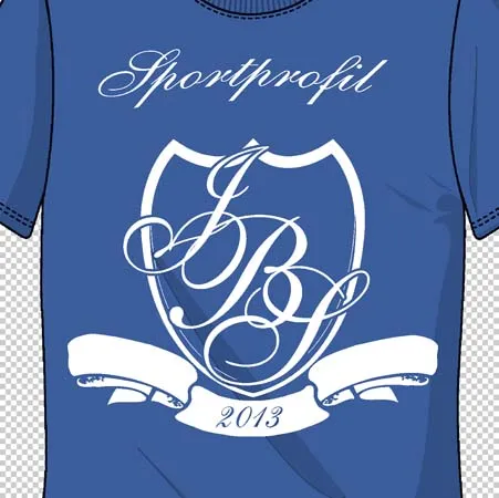 Blaues T-Shirt mit weißem, verschlungenem "JB"-Logo und der Jahreszahl 2013.