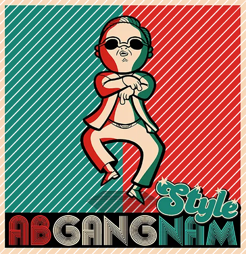 Illustration eines Mannes in Sonnenbrille und Kopfhörern, der tanzt, mit Text "Style AbgangNHN".
