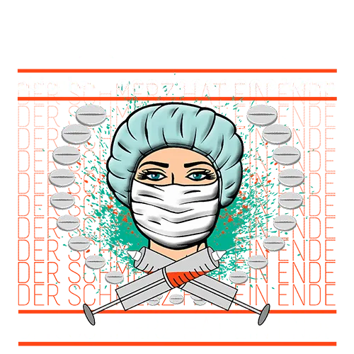 Illustration einer Frau mit Haarnetz, Gesichtsmaske und von Kapseln umgeben.