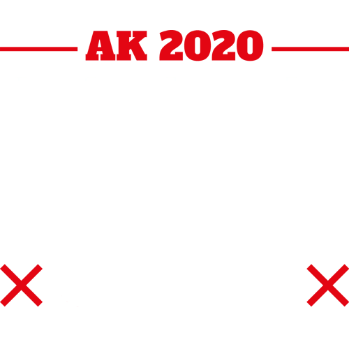 Dunkelblaues Motiv mit Text "Aufgeben ist KEINE Option" in Weiß und rote Kreuze.