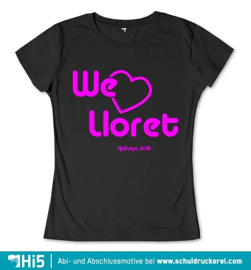 Textgrafik mit der Aufschrift "We love Lloret Abifahrt 2014" und einem Herz.